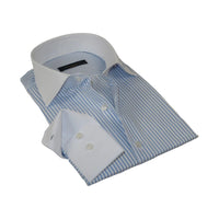 Men's Shirt MARCUZZI Turkey 100% Cotton Marc5 Blue Stripe White Collar and Cuffs