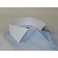 Men's Shirt MARCUZZI Turkey 100% Cotton Marc5 Blue Stripe White Collar and Cuffs