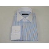 Men's Shirt MARCUZZI Turkey 100% Cotton Marc5 Blue Stripe White Collar and Cuffs