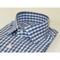 Men's Sports Dress Shirt MARCUZZI Turkey 100% Soft Cotton Marc7 Blue Checker