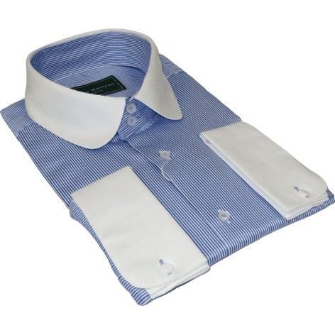 Men 100% Cotton Dress Shirt CIERO MONTERO Turkey 1A99 - 76 White Blue Slim Fit - J.Valintin Men's Wear Legend - 101023