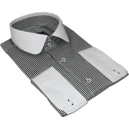 Men 100% Cotton Dress Shirt CIERO MONTERO Turkey 1f94 - 06 White black Slim Fit - J.Valintin Men's Wear Legend - 101035