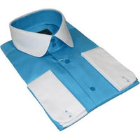 Men 100% Cotton Shirt CIERO MONTERO Turkey #STN 066 Teal/White Collar Slim Fit - J.Valintin Men's Wear Legend - 101043