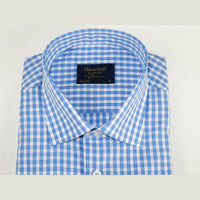 Men 100% Cotton Shirt Manschett Quesste Turkey Slim Fit 6012 - 02 Sky Blue Checker - J.Valintin Men's Wear Legend - 96879