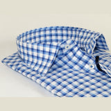 Men 100% Cotton Shirt Manschett Quesste Turkey Slim Fit 6012 - 05 Med Blue Checker - J.Valintin Men's Wear Legend - 96884