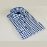 Men 100% Cotton Shirt Manschett Quesste Turkey Slim Fit 6012 - 05 Med Blue Checker - J.Valintin Men's Wear Legend - 96884