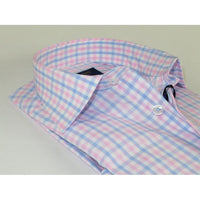 Men 100% Cotton Shirt Manschett Quesste Turkey Slim Fit 6019 - 01 Pink Checkers - J.Valintin Men's Wear Legend - 96889