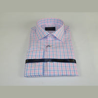 Men 100% Cotton Shirt Manschett Quesste Turkey Slim Fit 6019 - 01 Pink Checkers - J.Valintin Men's Wear Legend - 96889