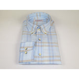 Men 100% Italian Cotton Shirt SORRENTO Turkey Button Down Window Pane 4893 Blue - J.Valintin Men's Wear Legend - 98730