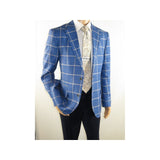 Men 100% Linen Sport Coat Plaid Design Jacket INSERCH Half Lined 561 Navy blue - J.Valintin Men's Wear Legend - 94094