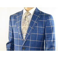 Men 100% Linen Sport Coat Plaid Design Jacket INSERCH Half Lined 561 Navy blue - J.Valintin Men's Wear Legend - 94094