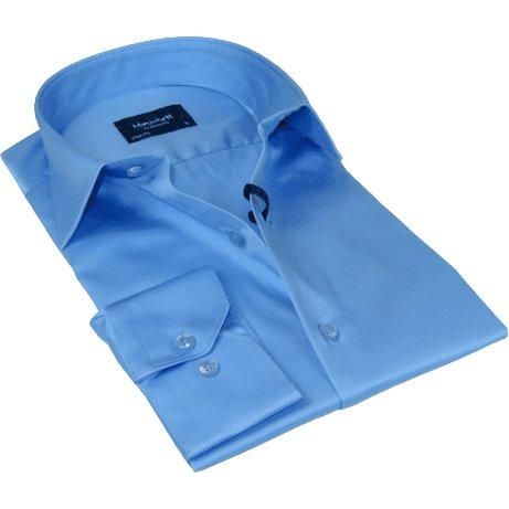 Men 100% Sateen Cotton Shirt Manschett Quesste Turkey Slim Fit 4010 - 05 Med Blue - J.Valintin Men's Wear Legend - 96819