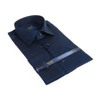 Men 100% Sateen Cotton Shirt Manschett Quesste Turkey Slim Fit 4010 - 07 Navy Blue - J.Valintin Men's Wear Legend - 96839