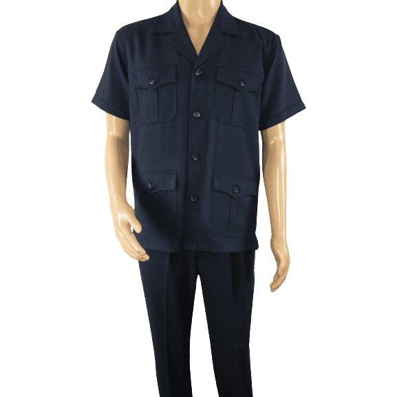 Men 2pc Stacy Adams leisure suit guayabera traditional matching Set 2201 Blue - J.Valintin Men's Wear Legend - 96204