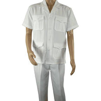 Men 2pc Stacy Adams leisure suit guayabera traditional matching Set 2201 White - J.Valintin Men's Wear Legend - 96209