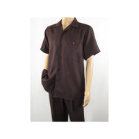 Men 2pc Walking Leisure Suit Short Sleeves By DREAMS 255 - 02 Solid Brown - J.Valintin Men's Wear Legend - 96090