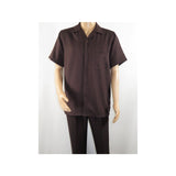 Men 2pc Walking Leisure Suit Short Sleeves By DREAMS 255 - 02 Solid Brown - J.Valintin Men's Wear Legend - 96090