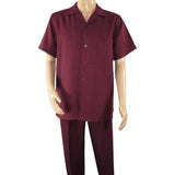 Men 2pc Walking Leisure Suit Short Sleeves By DREAMS 255 - 06 Solid Burgundy - J.Valintin Men's Wear Legend - 95872