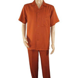 Men 2pc Walking Leisure Suit Short Sleeves By DREAMS 255 - 09 Solid Papaya - J.Valintin Men's Wear Legend - 96102