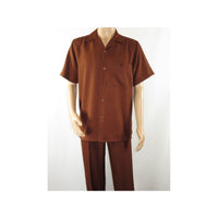 Men 2pc Walking Leisure Suit Short Sleeves By DREAMS 255 - 12 Solid Cognac - J.Valintin Men's Wear Legend - 95884