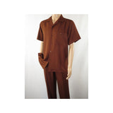 Men 2pc Walking Leisure Suit Short Sleeves By DREAMS 255 - 12 Solid Cognac - J.Valintin Men's Wear Legend - 95884