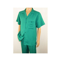 Men 2pc Walking Leisure Suit Short Sleeves By DREAMS 255 - 14 Solid Emerald green - J.Valintin Men's Wear Legend - 96114