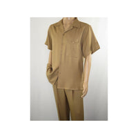 Men 2pc Walking Leisure Suit Short Sleeves By DREAMS 255 - 23 Solid Safari Tan - J.Valintin Men's Wear Legend - 95908