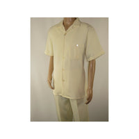 Men 2pc Walking Leisure Suit Short Sleeves By DREAMS 256 - 05 Cream New - J.Valintin Men's Wear Legend - 24981