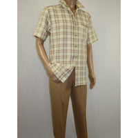 Men 2pc Walking Leisure Suit Short Sleeves By DREAMS Checker 282 - 03 Tan - J.Valintin Men's Wear Legend - 282 - 03 Tan - M