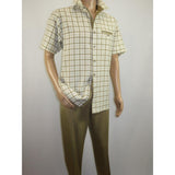 Men 2pc Walking Leisure Suit Short Sleeves By DREAMS Checker 283 - 03 Tan - J.Valintin Men's Wear Legend - 283 - 03 Tan - M