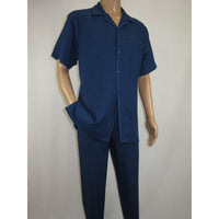 Men 2pc Walking Leisure Suit Short Sleeves By DREAMS Fancy 265 - 31 Sailor Blue - J.Valintin Men's Wear Legend - 265 - 31 Sailor - M