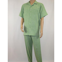 Men 2pc Walking Leisure Suit Short Sleeves By DREAMS Fancy 265 - 34 Lime Green - J.Valintin Men's Wear Legend - 265 - 34 Lime - M