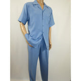 Men 2pc Walking Leisure Suit Short Sleeves By DREAMS Fancy 277 - 11 Ocean Blue - J.Valintin Men's Wear Legend - 277 - 11 Ocean - M