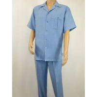 Men 2pc Walking Leisure Suit Short Sleeves By DREAMS Fancy 277 - 11 Ocean Blue - J.Valintin Men's Wear Legend - 277 - 11 Ocean - M