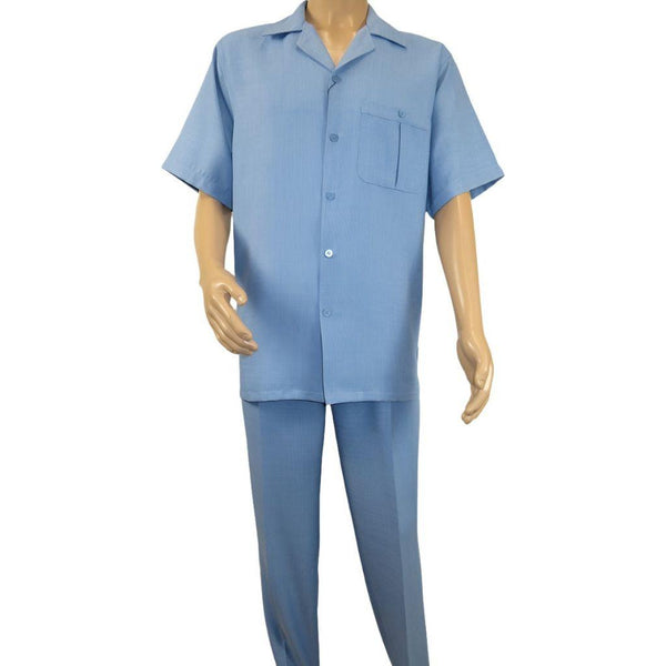 Men 2pc Walking Leisure Suit Short Sleeves By DREAMS Fancy 277 - 11 Ocean Blue - J.Valintin Men's Wear Legend - 277 - 11 Ocean - M