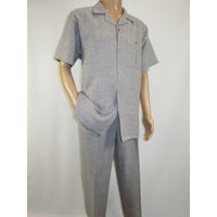 Men 2pc Walking Leisure Suit Short Sleeves By DREAMS Fancy 277 - 35 Steel Gray - J.Valintin Men's Wear Legend - 277 - 35 Steel - M