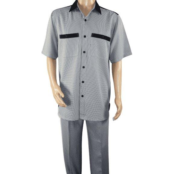 Men 2pc Walking Leisure Suit Short Sleeves DREAMS 263 - 00 Black white Salt pepper - J.Valintin Men's Wear Legend - 24634