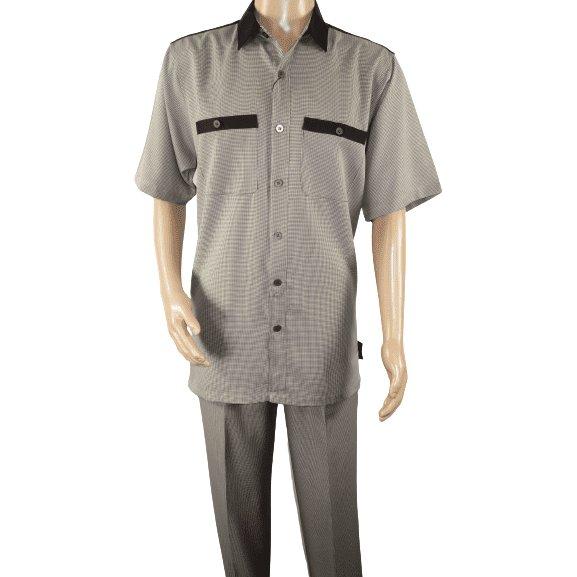 Men 2pc Walking Leisure Suit Short Sleeves DREAMS 263 - 12 Brown Tan Salt Pepper - J.Valintin Men's Wear Legend - 96122