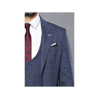 Men 3pc European Suit WESSI by J.VALINTIN Extra Slim Fit JV33 Navy Window Pane - J.Valintin Men's Wear Legend - 16875