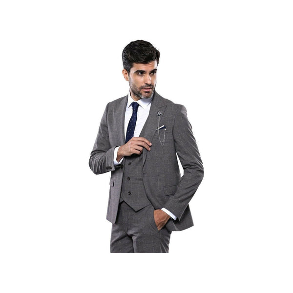 Men 3pc European Suit WESSI by J.VALINTIN Extra Slim Fit JV35 gray Window Pane - J.Valintin Men's Wear Legend - 16887