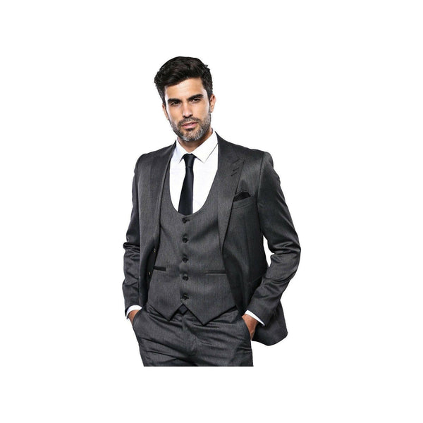 Men 3pc European Vested Suit WESSI by J.VALINTIN Extra Slim Fit JV26 Dark gray - J.Valintin Men's Wear Legend - 16839