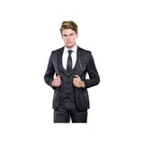 Men 3pc European Vested Suit WESSI by J.VALINTIN Extra Slim Fit JV28 black gray - J.Valintin Men's Wear Legend - 16849