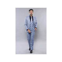 Men 3pc European Vested Suit WESSI by J.VALINTIN Extra Slim Fit JV30 blue plaid - J.Valintin Men's Wear Legend - 16860