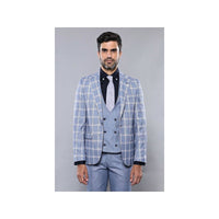 Men 3pc European Vested Suit WESSI by J.VALINTIN Extra Slim Fit JV30 blue plaid - J.Valintin Men's Wear Legend - 16860