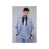 Men 3pc European Vested Suit WESSI by J.VALINTIN Extra Slim Fit JV30 blue plaid - J.Valintin Men's Wear Legend - 16860