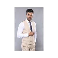 Men 3pc European Vested Suit WESSI by J.VALINTIN Extra Slim Fit JV31 Beige plaid - J.Valintin Men's Wear Legend - 16866