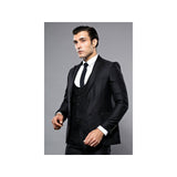 Men 3pc European Vested Suit WESSI by J.VALINTIN Extra Slim Fit JV9 Black corded - J.Valintin Men's Wear Legend - 16584