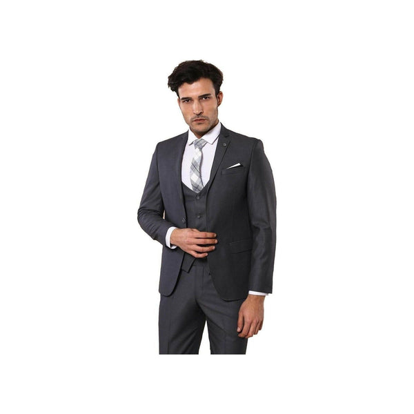 Men 3pc European Vested Suit WESSI J.VALINTIN Extra Slim Fit JV2 Charcoal Gray - J.Valintin Men's Wear Legend - 16521