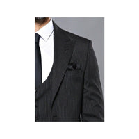 Men 3pc European Vested Suit WESSI J.VALINTIN Extra Slim Fit JV27 Black Stripe - J.Valintin Men's Wear Legend - 16844