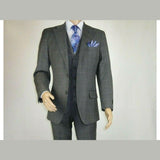 Men Apollo King 3pc Classic Suit A303 Gray white window pane 100% Wool Ship free - J.Valintin Men's Wear Legend - 21458